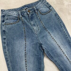 Cider Jeans Women Medium Closets Happy Hour Studded Flare Medium Wash Blue Denim